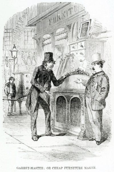 Garret-Meester, of Goedkope Meubelmaker, c.1840 door English School
