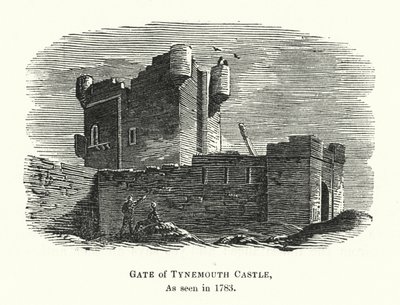 Poort van Tynemouth Castle, zoals gezien in 1783 (gravure) door English School