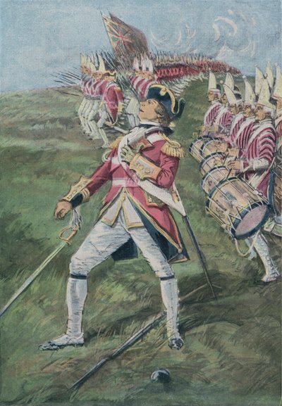 Generaal Wolfe gewond bij de Slag om Quebec, Canada, 1759 door English School