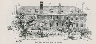 Algemeen uitzicht op Grey Coat Hospital vanuit de tuin door English School