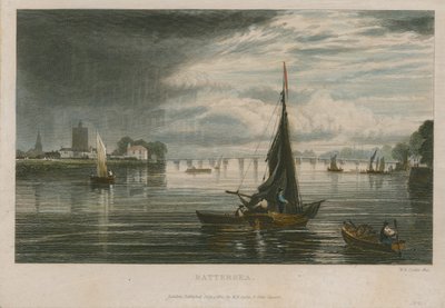 Algemeen beeld van boten op de rivier de Theems bij Battersea door English School