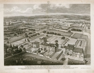 Algemeen uitzicht op de overblijfselen van Bermondsey Abdij, zoals het verscheen in 1805 door English School