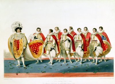 George IV in Kroningsgewaden met een Staatshoed, gegraveerd door E. Scrivenor, van een plaat door Sir George Naylor door English School