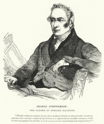 George Stephenson, de Vader van de Engelse Spoorwegen (gravure) door English School