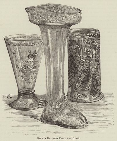 Duitse glazen drinkglazen (gravure) door English School