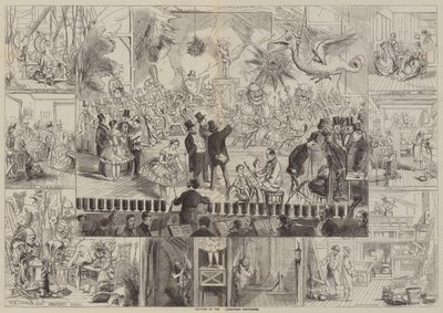 Het opzetten van de kerstpantomime (gravure) door English School