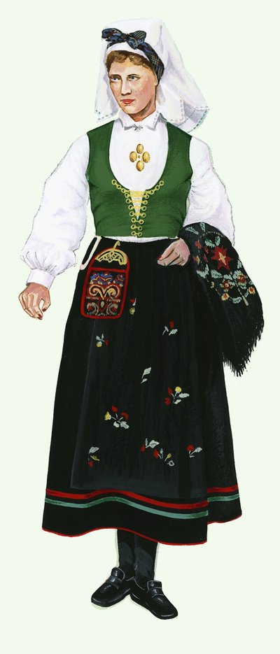 Meisje in traditionele kleding door English School