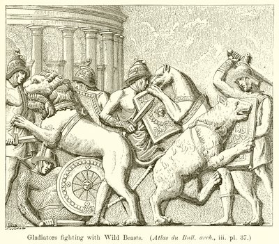 Gladiatoren vechten met wilde beesten (Atlas du Bull. arch., iii. pl. 37) door English School