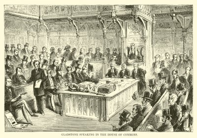 Gladstone spreekt in het Lagerhuis door English School