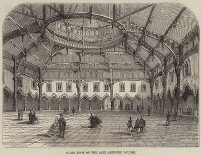 Glazen Dak van de voormalige Beurs van Antwerpen (gravure) door English School