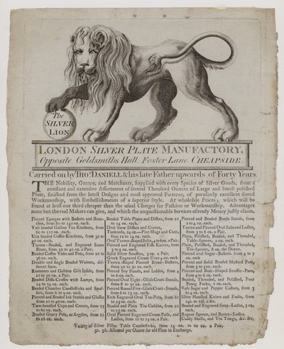 Goud- en Zilversmeden, Thomas Daniell, handelskaart door English School