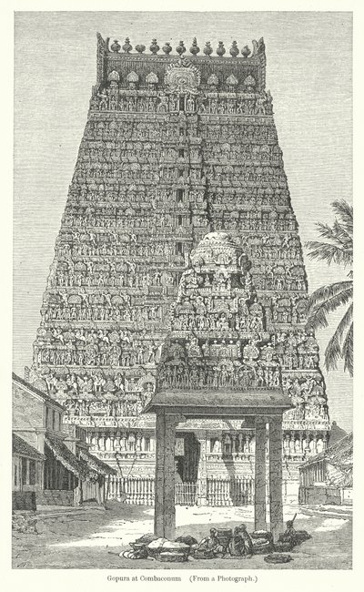Gopura bij Combaconum (gravure) door English School