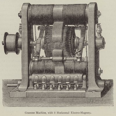 Gramme Machine, met 8 horizontale elektromagneten door English School