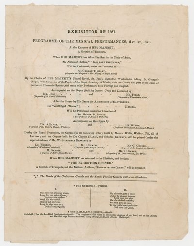 Grote tentoonstelling van 1851. Programma van muzikale uitvoeringen, 1 mei 1851 door English School