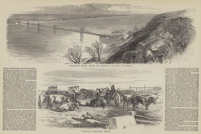Grote hangbrug in Rusland (gravure) door English School