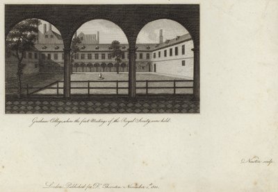Gresham College, waar de eerste bijeenkomsten van de Royal Society werden gehouden door English School