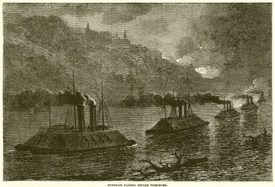 Kanonneerboten passeren voor Vicksburg door English School