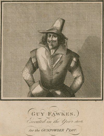 Guy Fawkes, geëxecuteerd in het jaar 1606 voor het Buskruitcomplot door English School