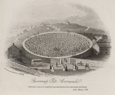 Gwennap Pit, Cornwall, waar John Wesley op talrijke gelegenheden predikte tussen 1762 en 1789 (gravure) door English School