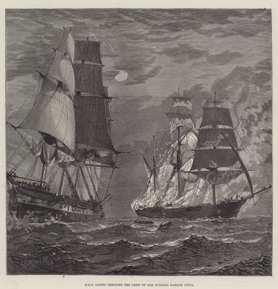 HMS Liffey redt de bemanning van de brandende bark Anita door English School