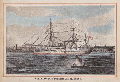 HM Indiase Troepenschip: Stoomt Portsmouth Haven binnen door English School