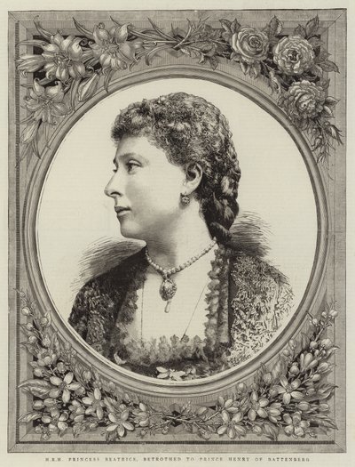 H K H prinses Beatrice, verloofd met prins Hendrik van Battenberg (gravure) door English School