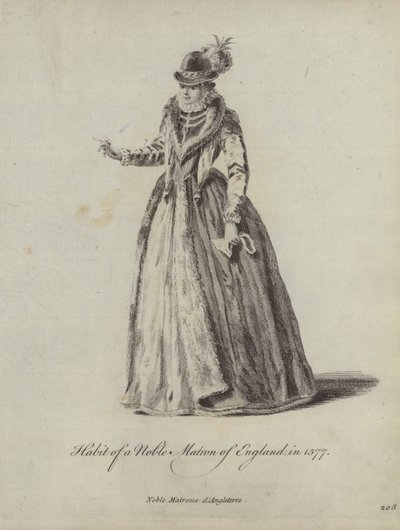 Kostuum van een edele matrone van Engeland in 1577 door English School