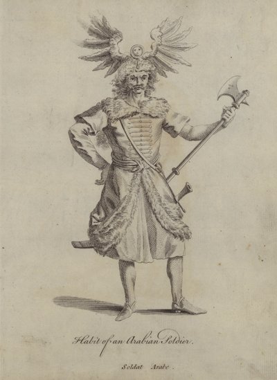 Gewoonte van een Arabische soldaat (gravure) door English School