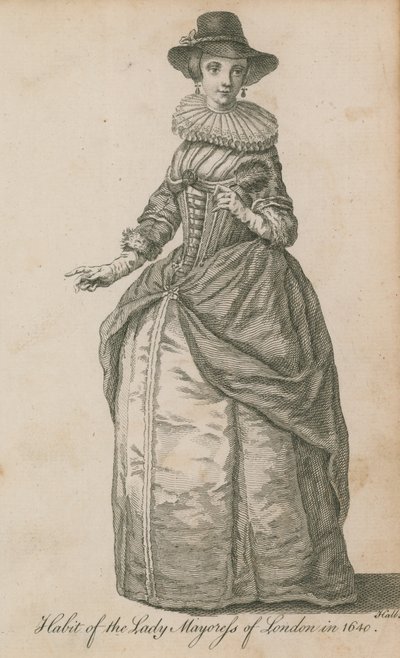 Kleding van de Lady Mayoress van Londen in 1640 door English School