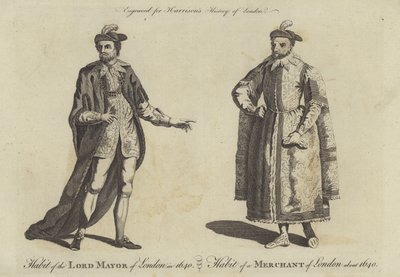 Kleding van de Lord Mayor van Londen in 1640 en kleding van een koopman van Londen in 1640 door English School