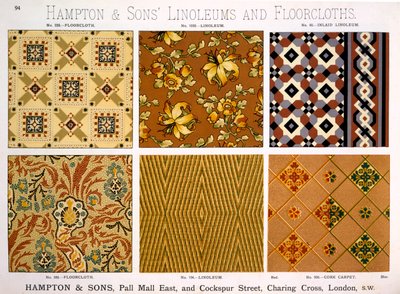 Hampton & Sons Ontwerpen voor Linoleum en Vloerkleden, eind 19e eeuw door English School