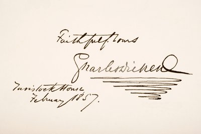Handschrift en handtekening van Charles Dickens, 1857 door English School