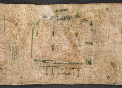 Harley Roll Y 6, Rondel 16v, Op de verso van Rondels 14-18 zijn een reeks 14e-eeuwse tekeningen, in twee registers, met scènes uit het boek I Samuel, hoofdstukken 1-4, uit het 