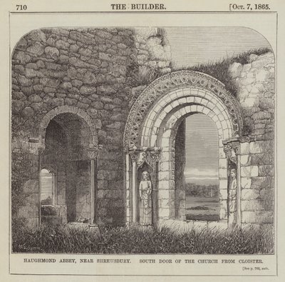 Haughmond Abbey, bij Shrewsbury, Zuiddeur van de Kerk vanuit het Klooster (gravure) door English School