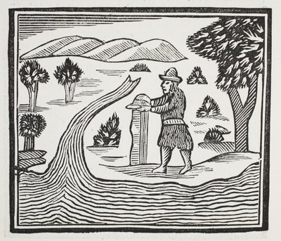 Hij houdt een verslag bij van tijd en gebeurtenissen, illustratie uit Chap-books van de achttiende eeuw door John Ashton, uitgegeven 1882 door English School