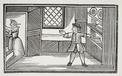 Hij ging naar de voorraadkast en hielp zichzelf aan brood en boter, illustratie uit Chap-books van de achttiende eeuw door John Ashton, uitgegeven 1882 door English School