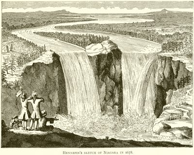 Hennepins Schets van Niagara in 1678 door English School
