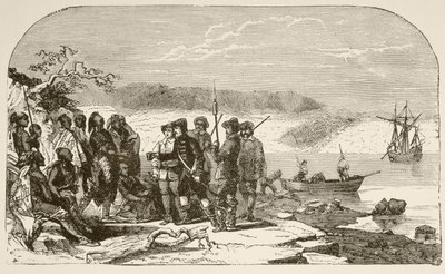 Henry Hudson biedt drank aan de Indianen in 1609 door English School