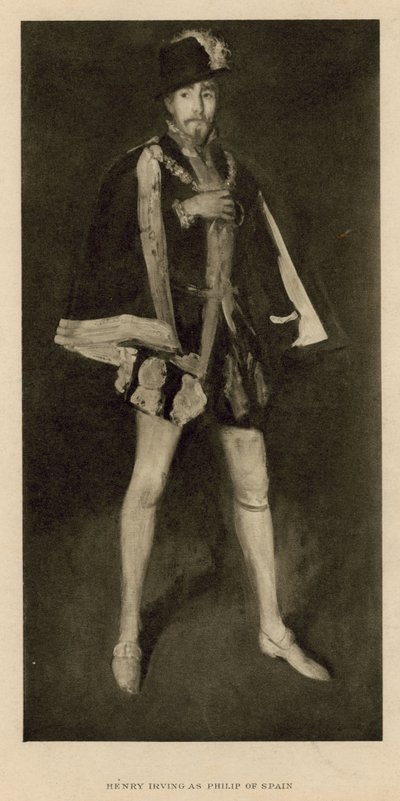 Henry Irving, acteur, als Filips van Spanje door English School