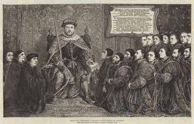 Hendrik VIII presenteert een charter aan het College of Surgeons door English School