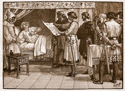 Hendrik die het nieuws van het verraad van John ontvangt, illustratie uit Cassells Illustrated History of England door English School