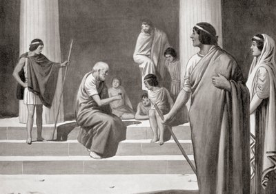 Heraclitus speelt dobbelstenen met jongens om zijn minachting voor de gebruikelijke bezigheden van mannen te tonen, uit Hutchinson