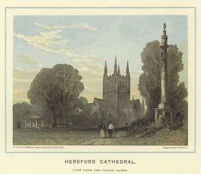 Hereford Kathedraal, zicht vanaf Castle Green door English School