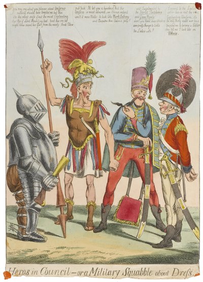 Helden in Raad - of een Militaire Ruzie over Kleding, ca. 1820 door English School