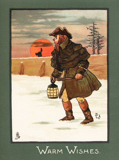 Snelwegman in sneeuw, Kerstkaart door English School