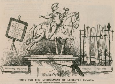Suggesties voor de verbetering van Leicester Square door de kunstenaar die het standbeeld witkalkte door English School