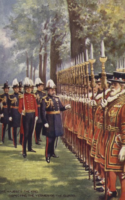 Zijne Majesteit de Koning inspecteert de Yeomen van de Garde door English School