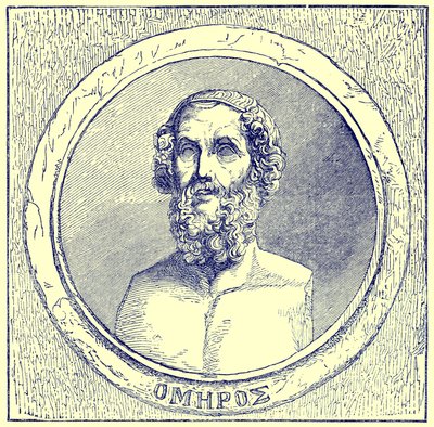 Homerus, illustratie uit The Illustrated History of the World, gepubliceerd ca. 1880 door English School