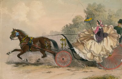 Paard en wagen in volle vaart met een dame aan de zweep; prostitutie door English School