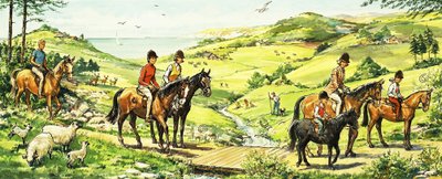 Paardrijden op het platteland bij de zee door English School